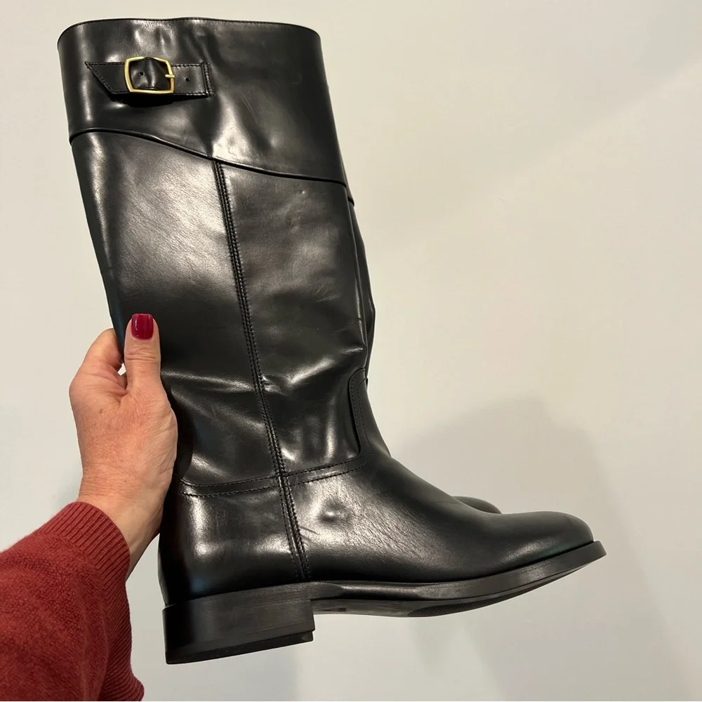 NWT Mango Black Leather Knee-High Riding Boots size 8 (38)